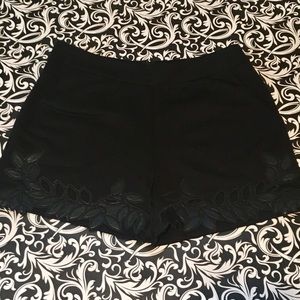 High waist black knit shorts faux leather appliqué